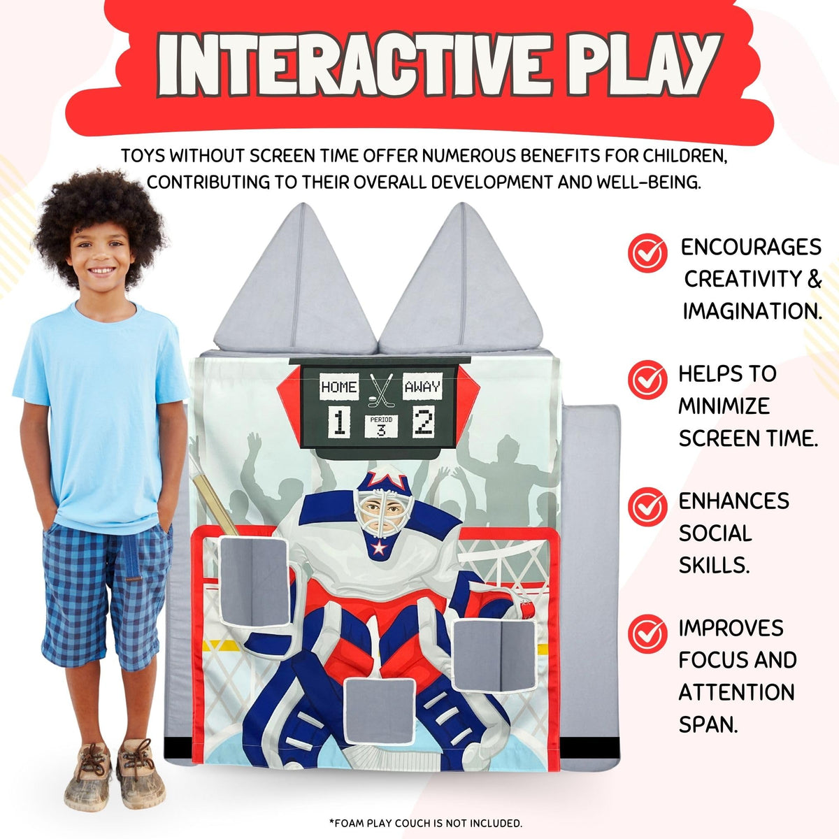 Kids engage in imaginative hockey play using the Play Panel.