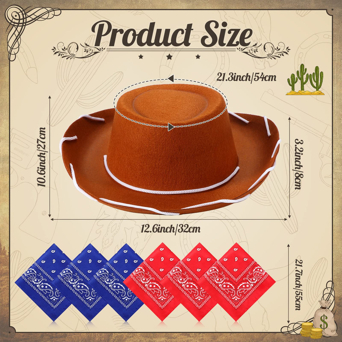 Coume red kids cowboy hat, bright costume accessory for parties