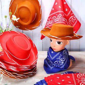 Coume kids wearing cowboy hat, stylish western costume prop