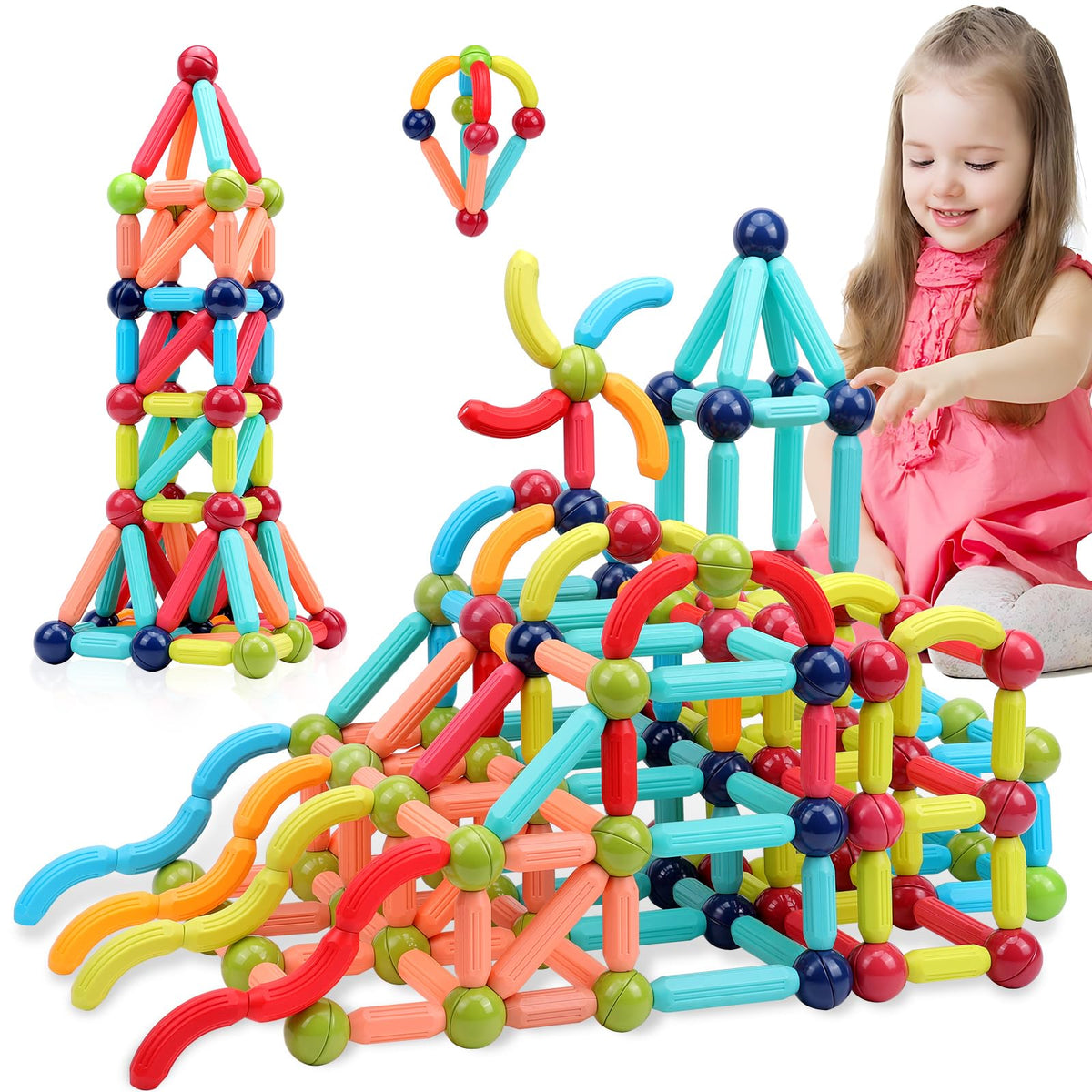 COUOMOXA magnetic blocks with rods and balls for basic geometry exploration.