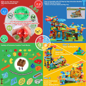 COUOMOXA Marble Run 233pcs gear lift supports independent building and spatial planning