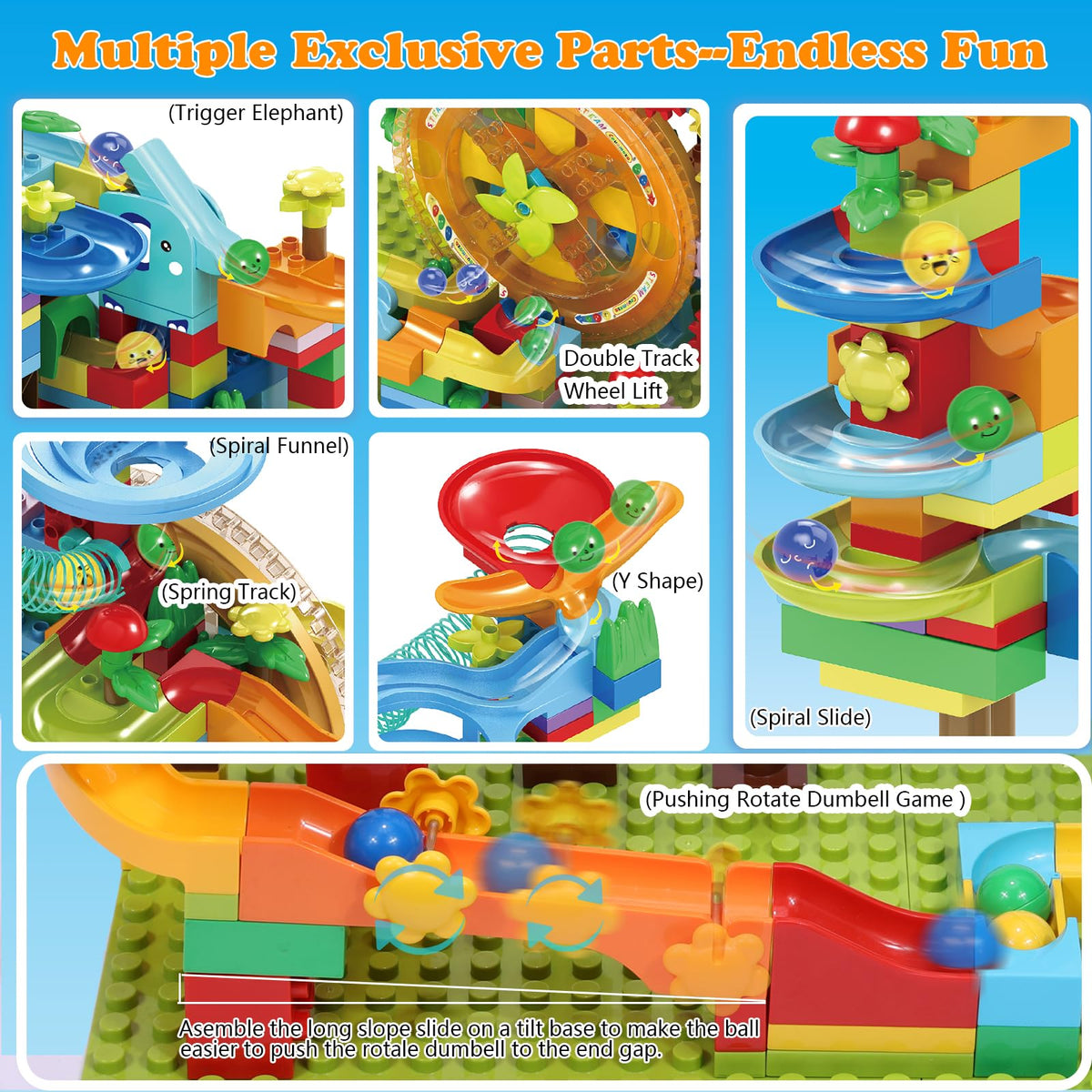 COUOMOXA Marble Run 233pcs magic elephant invites collaborative discovery and problem solving