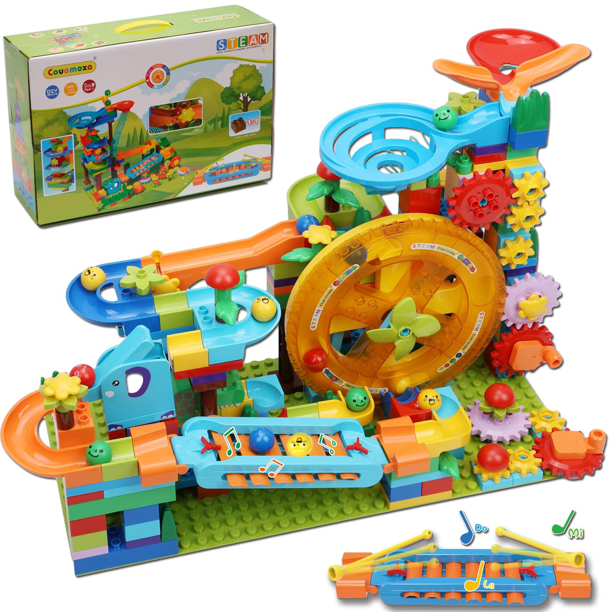 COUOMOXA Marble Run 233pcs piano coaster promotes creative play and engineering thinking