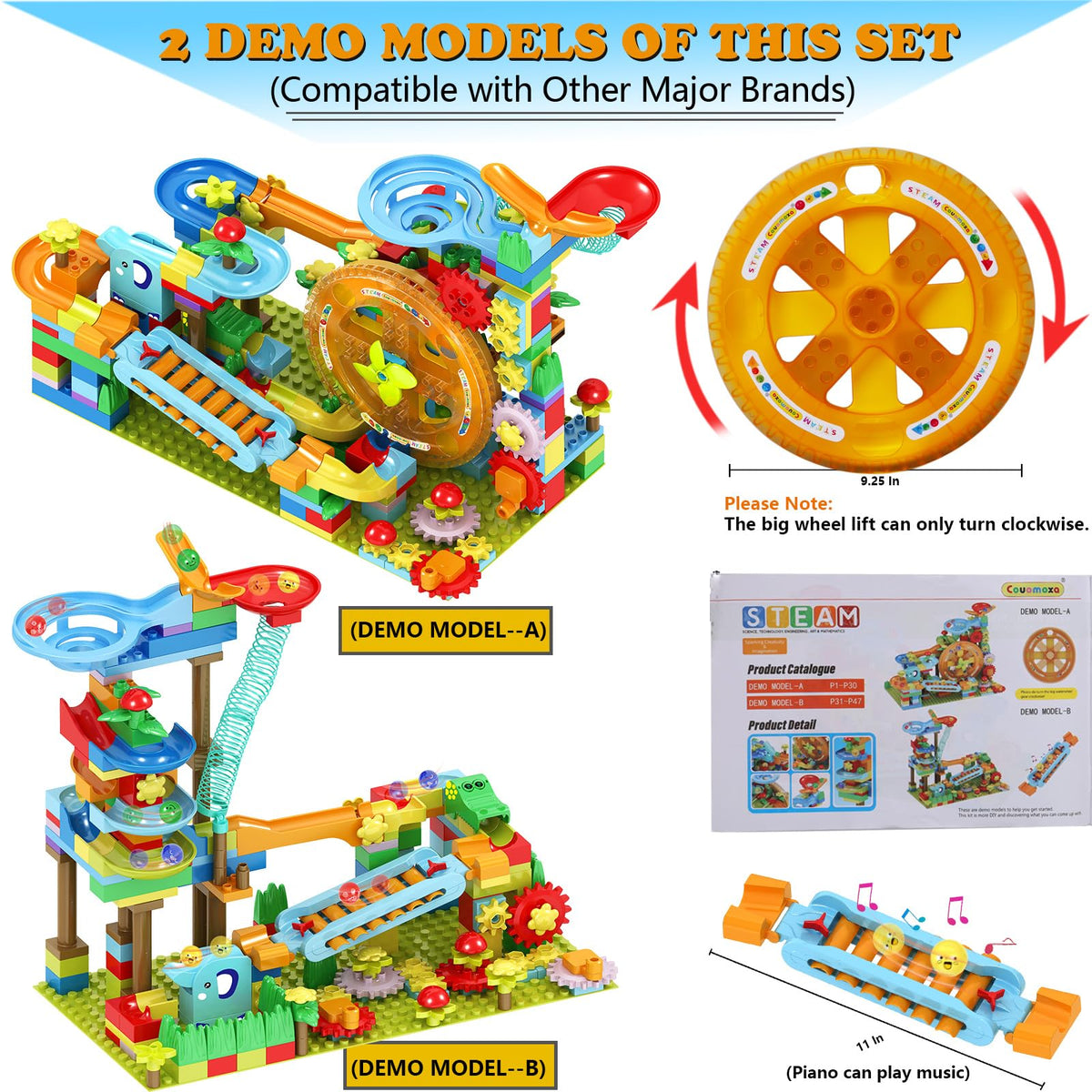 COUOMOXA Marble Run 233pcs waterwheel enhances hands-on learning through motion