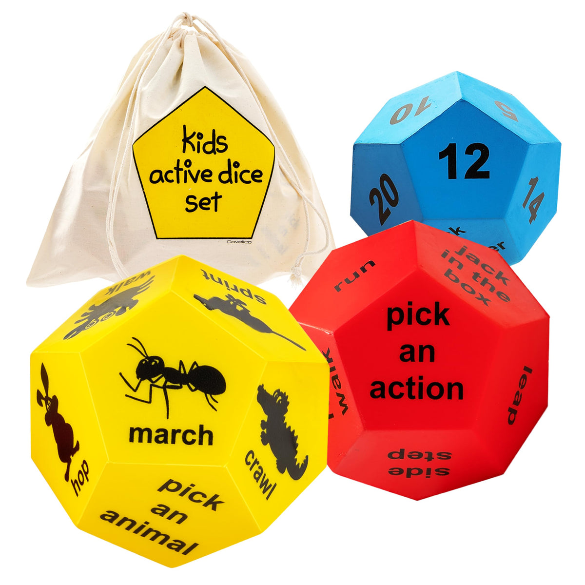 Covelico Exercise Dice with animals prompts active play and skill development.