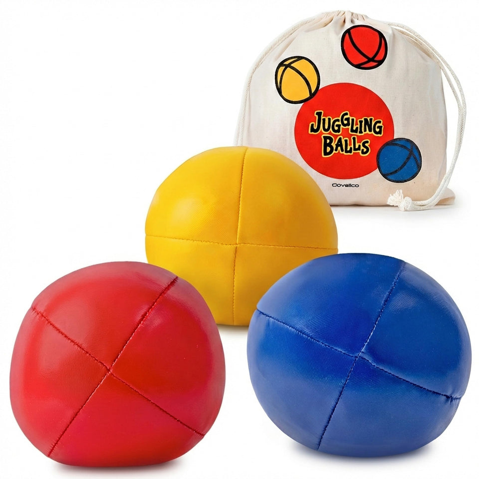 Covelico juggling balls showcase a colorful trio, aiding visual tracking during practice.