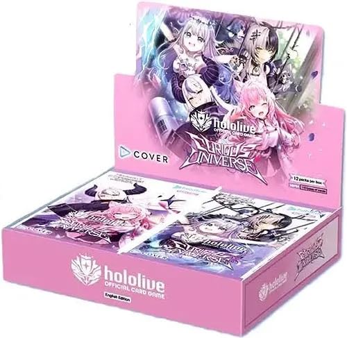 Cover Corporation Hololive Curious Universe booster box showcasing collectible holomen cards for deck building.