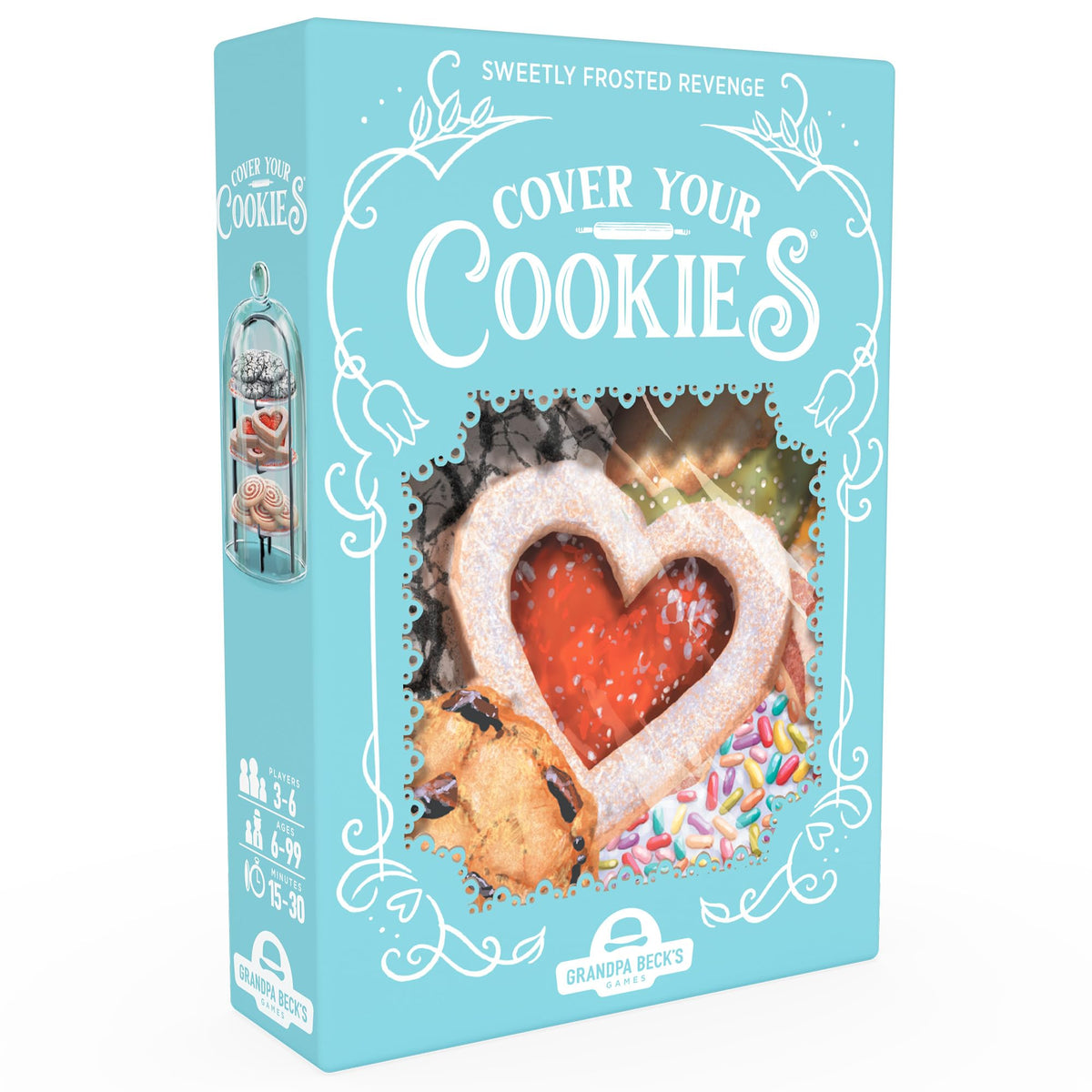 Cover Your Cookies box front showing vibrant cookies artwork to entice families