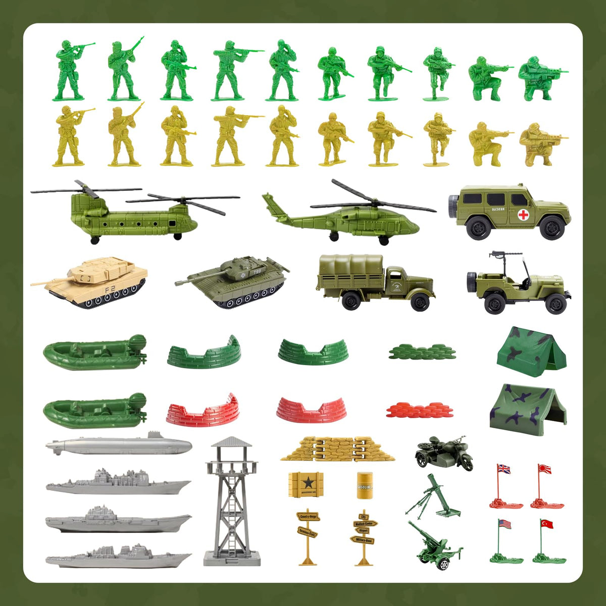 Covsen Army Accessories set supports varied, repeatable play scenarios.