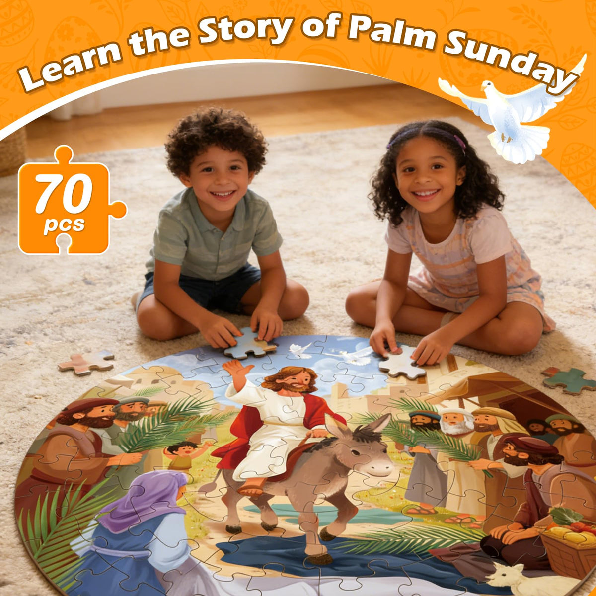 Covsen Bible Puzzle: Donkey and palm branches visuals for storytelling