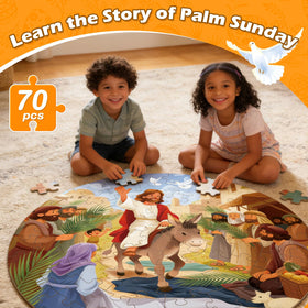 Covsen Bible Puzzle: Donkey and palm branches visuals for storytelling