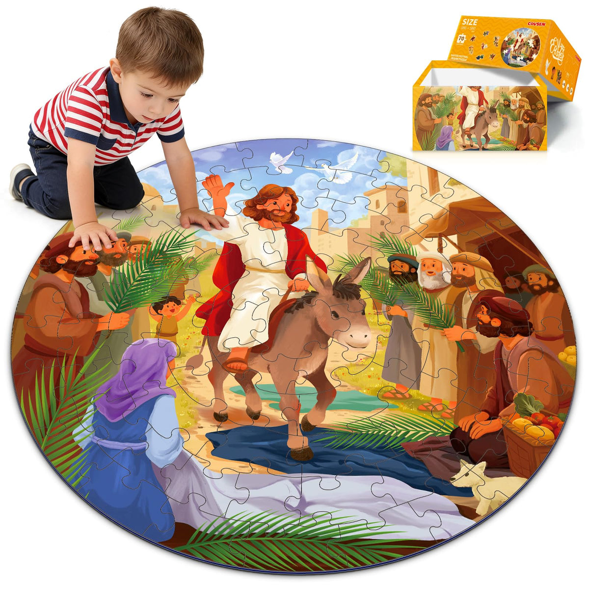 Covsen Christian Bible Puzzle: Jesus entry scene in Jerusalem for interactive learning at home