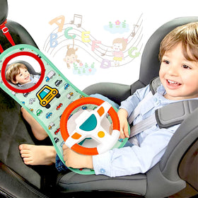 CovToy baby car-seat toy mirror; boosts baby's visual engagement during car trips.