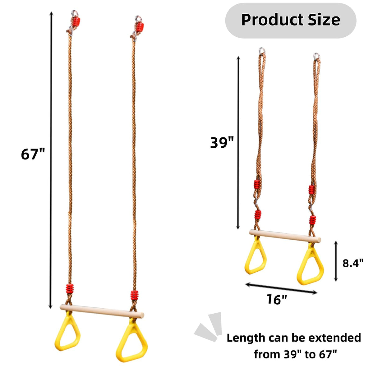 Covzoe Trapeze Bar adjustable-rope-39-67in enables flexible heights for different setups.