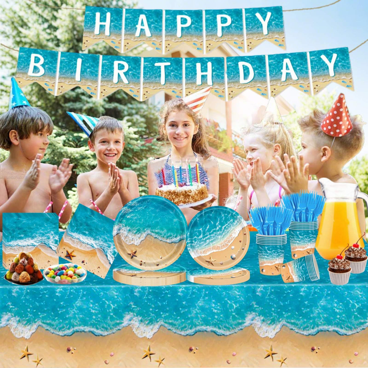 COWISARY beach party 7-inch dessert plates pair with snacks in sunny colors.