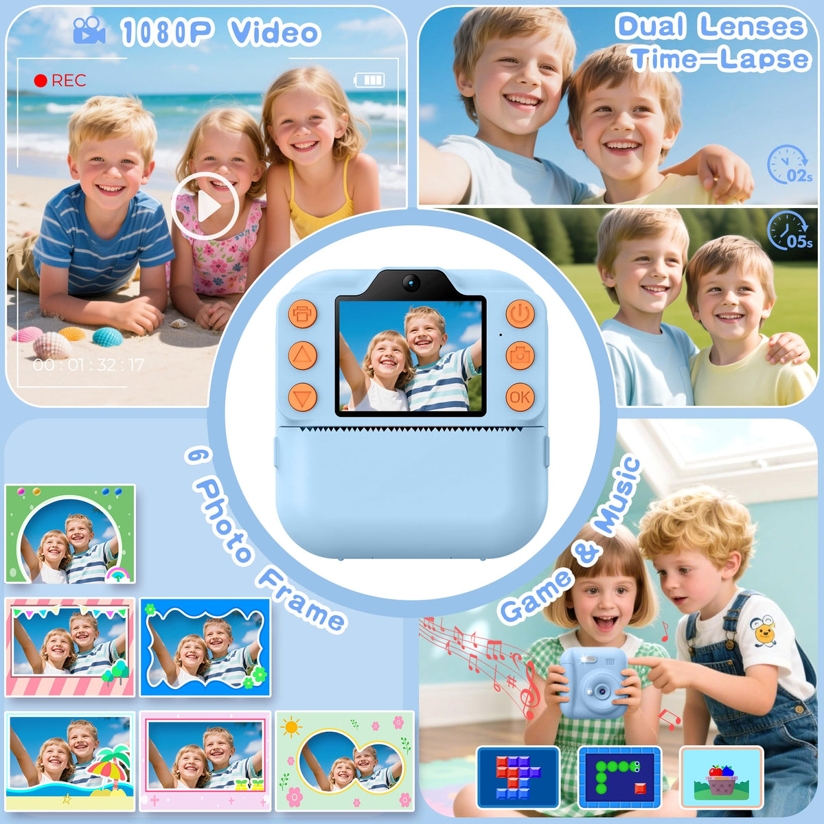 Coxlame Kids Camera Instant Print with paper and pencils for DIY art