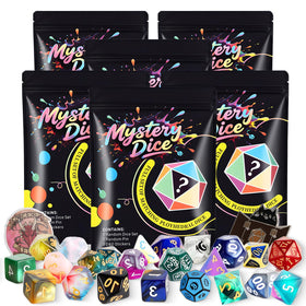 Coyeekn Mystery Dice Set close-up of resin and metal dice with vibrant color patterns for immersive play.