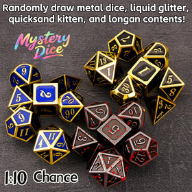 Coyeekn Mystery Dice Set close-up reveals unique resin and metal finishes for tactile appeal.