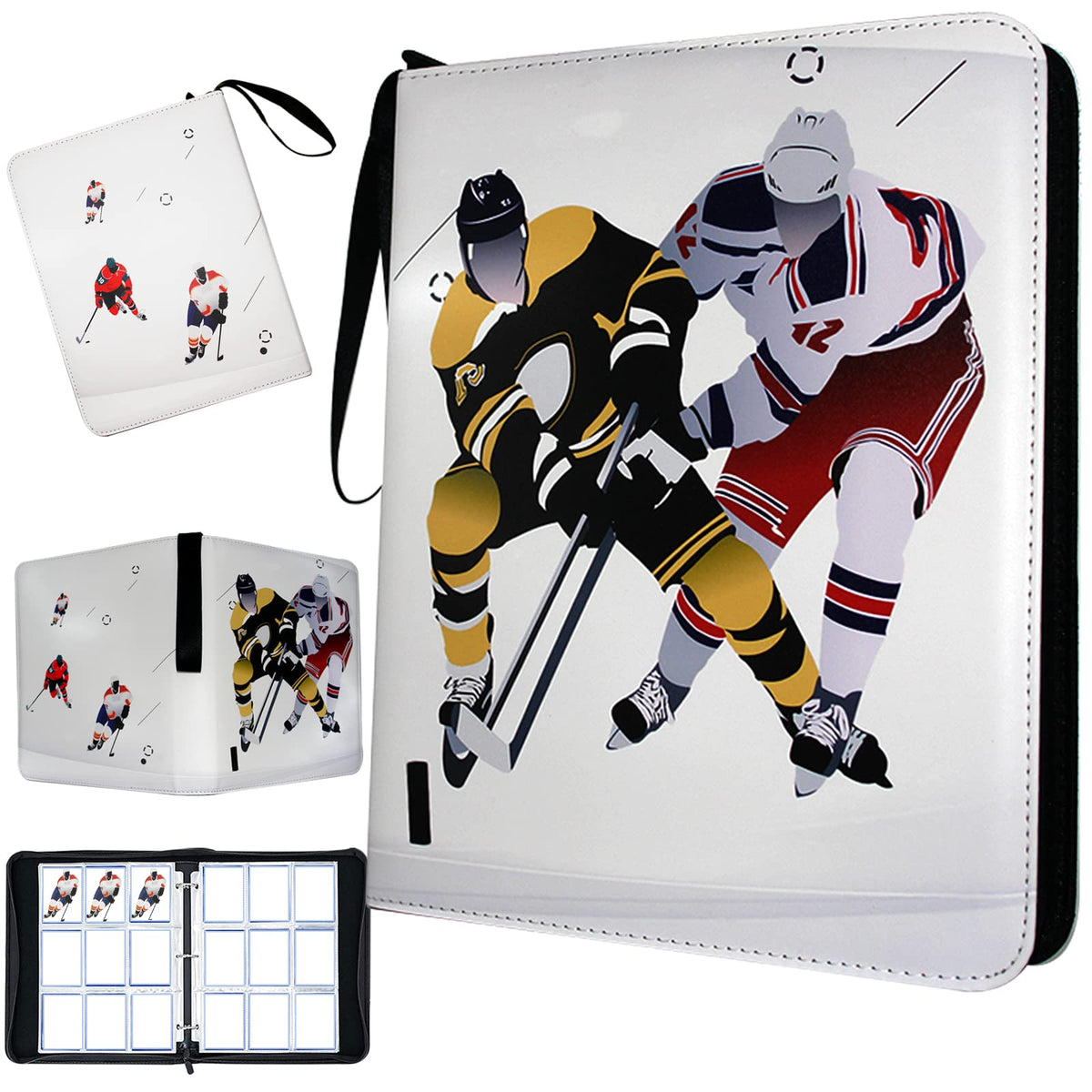 COYORO hockey card binder with 3-ring zipper closure for secure storage.