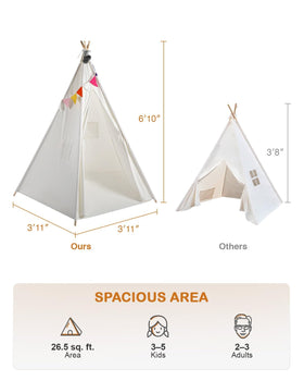 CO-Z large 85-inch teepee interior with curtains offers private space.
