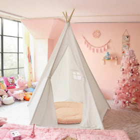 CO-Z large 85-inch teepee front view with sturdy pine poles for safe indoor play.