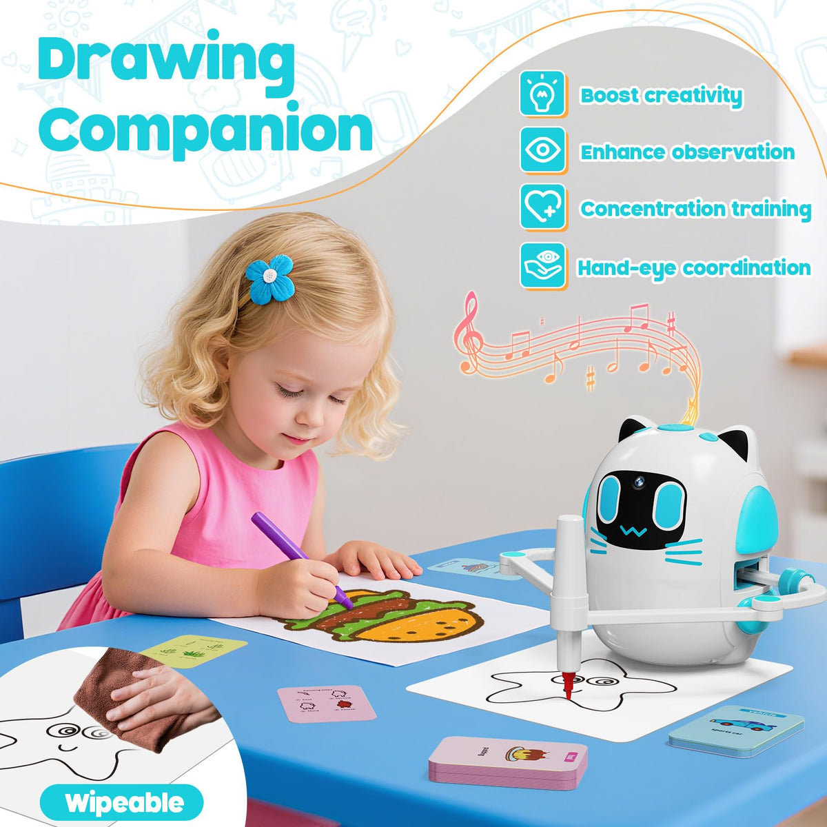 CozyBomB Drawing Robot trace-along mode supports easy copying for beginners