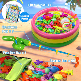 CozyBomB magnetic fishing net set for interactive toddler fishing games.