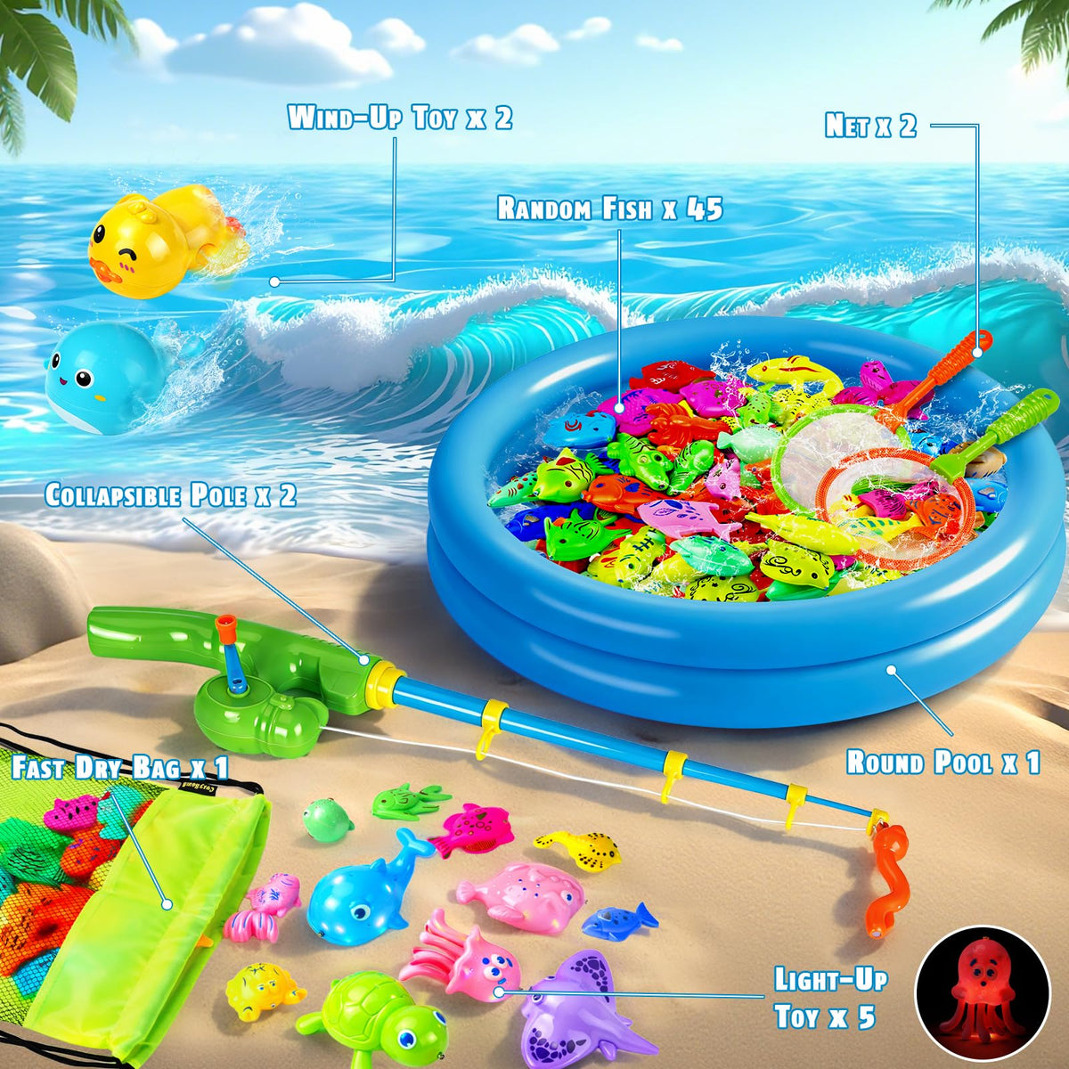 CozyBomB fishing toy nets aiding cooperative play and social interaction.