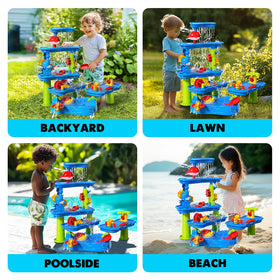CozyBomB splash bucket and water wheel provide hands-on splash fun outdoors.