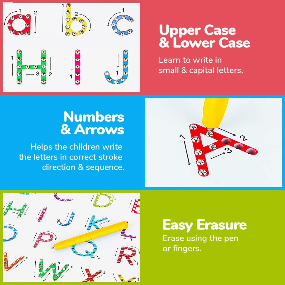 CozyBomB kid-friendly setup supports writing practice and color recognition.