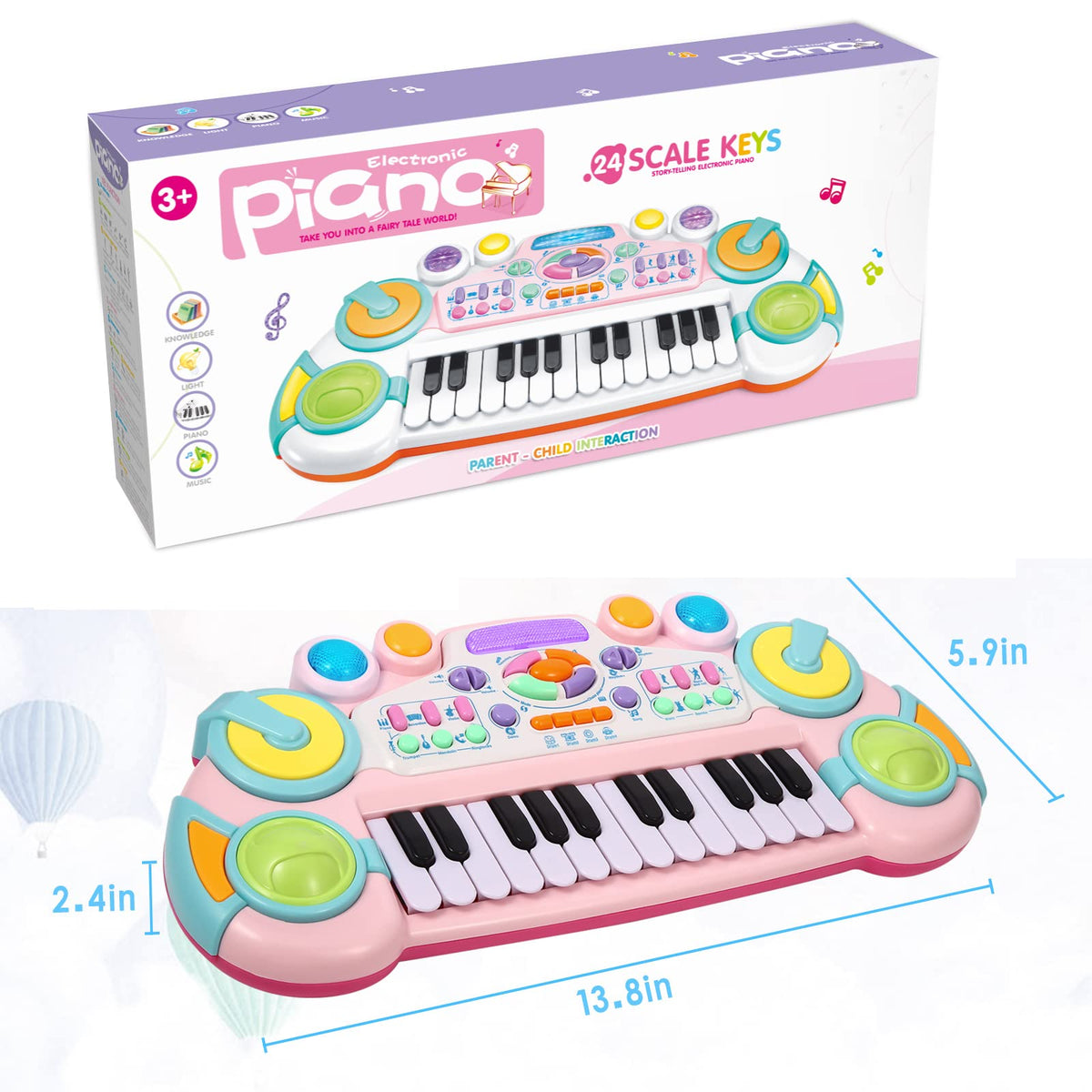 Cozybuy keyboard measures 13.8 by 5.9 by 2.4 inches.
