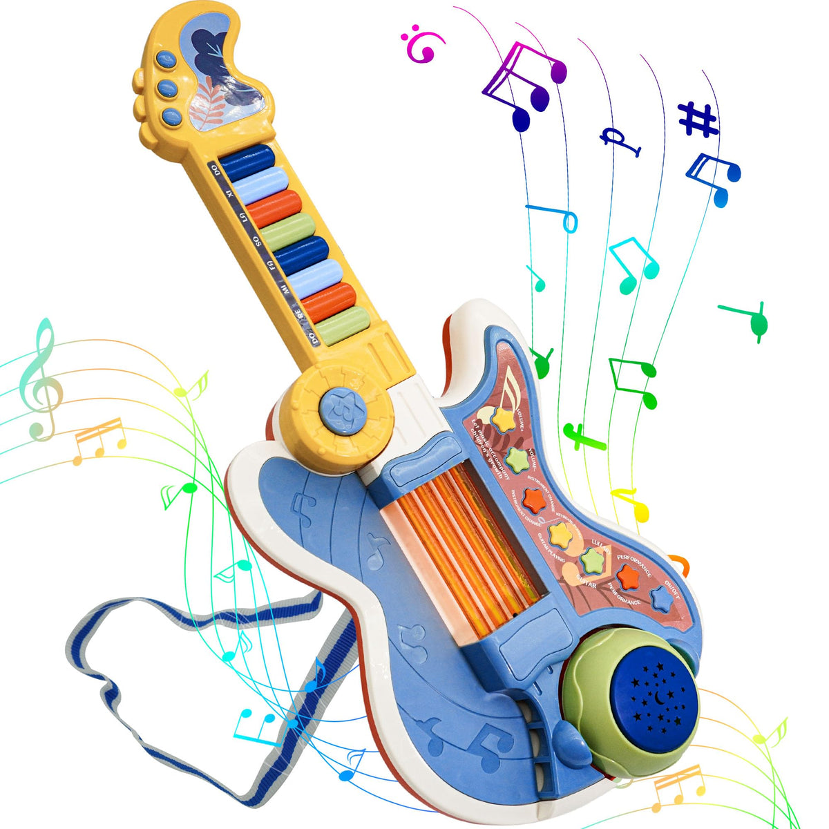 Cozybuy Toddlers Guitar with central crystal column lights supports fine motor skills during play