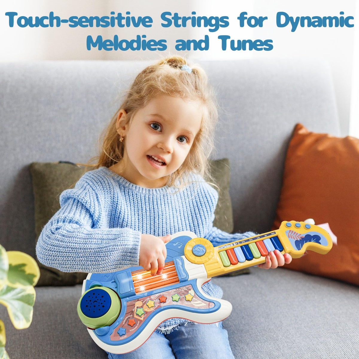 Cozybuy Toddlers Guitar light-up sensor buttons provide responsive feedback for budding musicians