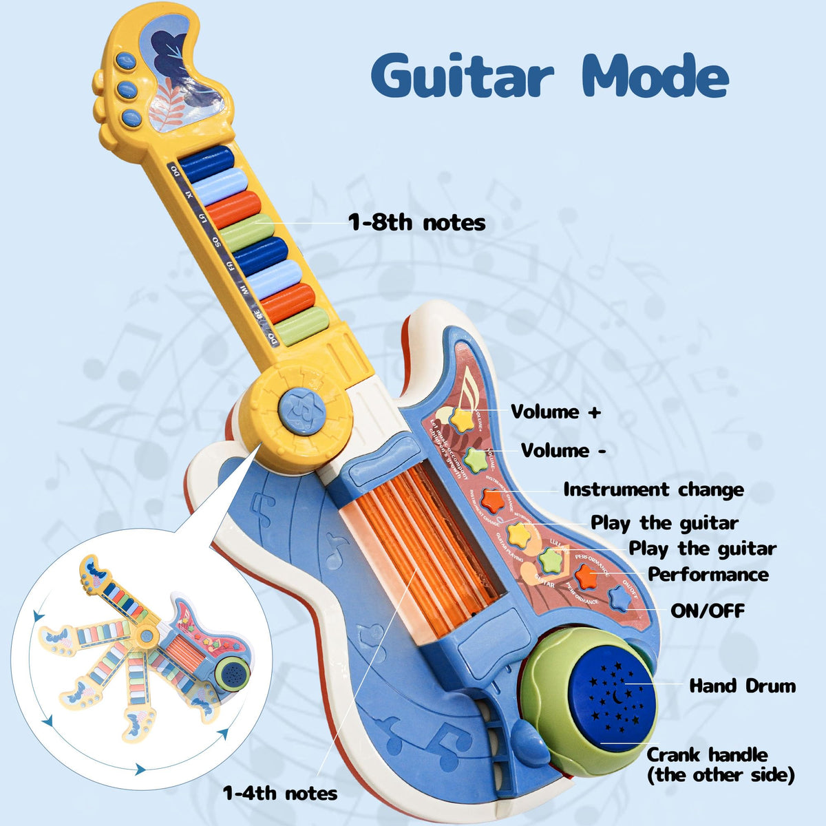Cozybuy Toddlers Guitar piano keyboard mode promotes early rhythm learning