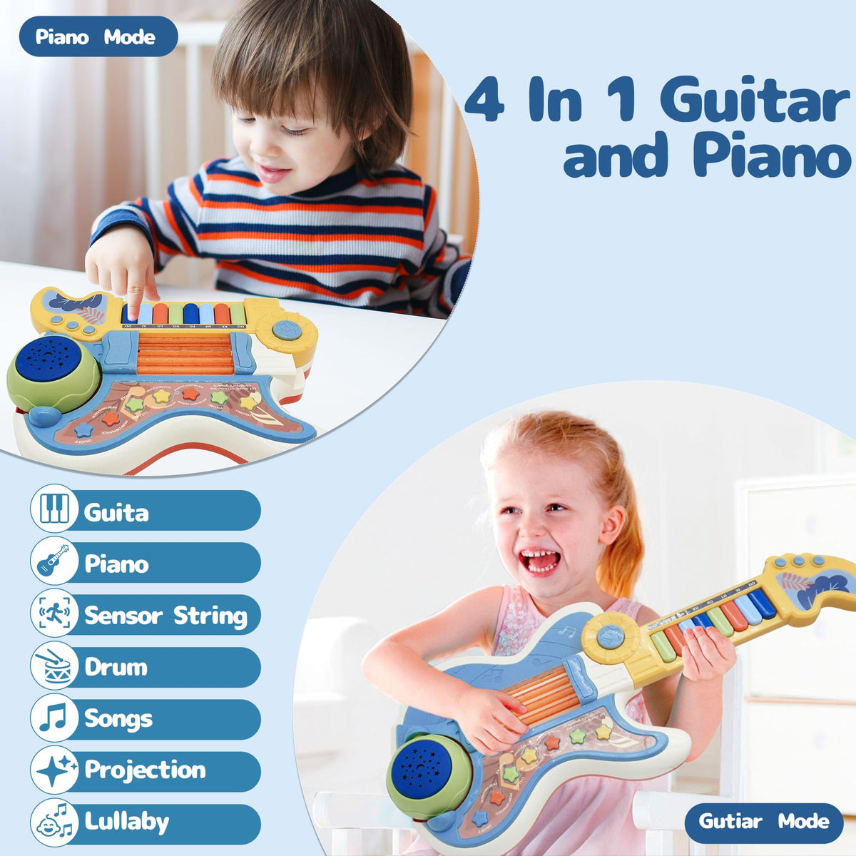 Cozybuy Toddlers Guitar star projection display encourages visual tracking during music exploration