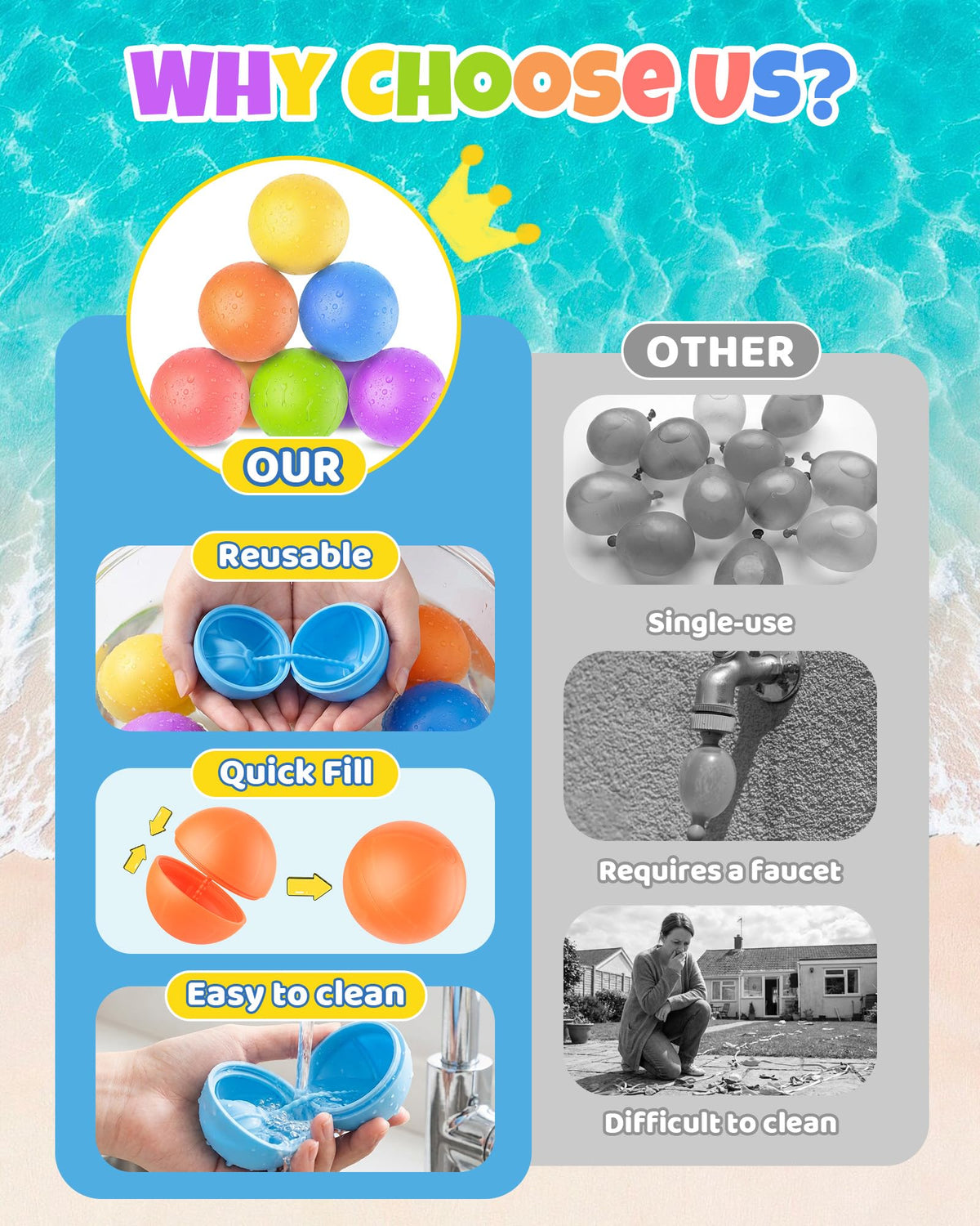 Cozycharm refillable water balloons autofill in seconds for quick play