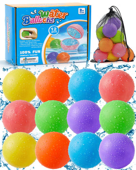 Cozycharm reusable water balloons 12-pack close-up, built tough for many splashes.