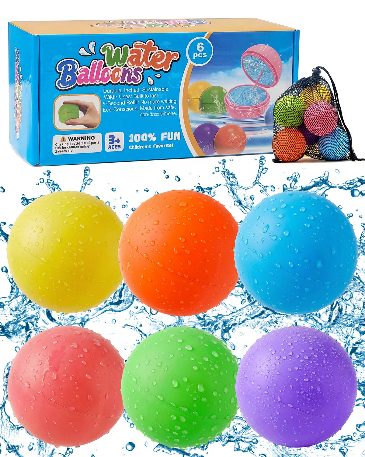 Cozycharm reusable water balloons 6-pack for eco-friendly backyard fun