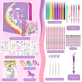 CozyJoyz 59-piece kit laid flat shows diverse tools for imaginative coloring and crafts.