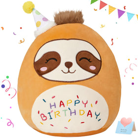 CozyWorld birthday sloth pillow front view, perfect for cuddling and gifting.