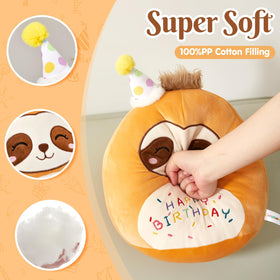 CozyWorld birthday sloth pillow happy-face, a playful decor piece for kids' rooms.