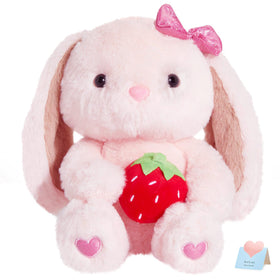 CozyWorld Easter Strawberry Bunny plush in pink with heart for cuddling and play.