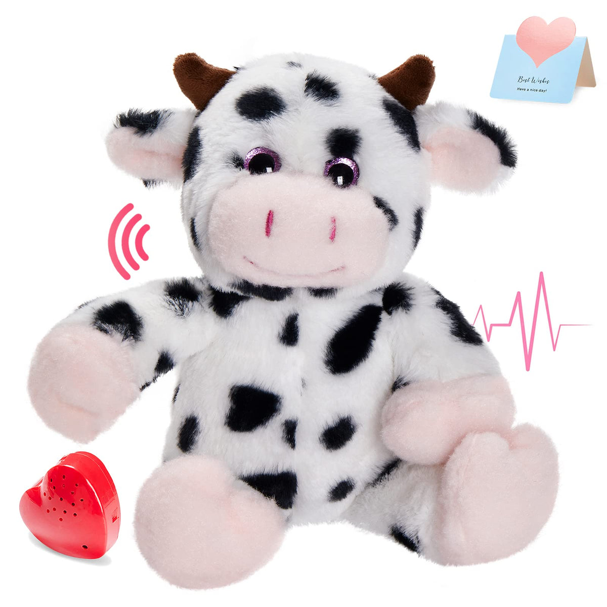 CozyWorld Heartbeat Diary Cow front view in soft diary-pattern fur for comforting play