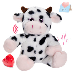 CozyWorld Heartbeat Diary Cow front view in soft diary-pattern fur for comforting play