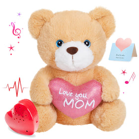 CozyWorld Mother's Day heartbeat bear with pink Love You Mom heart, a cozy keepsake.