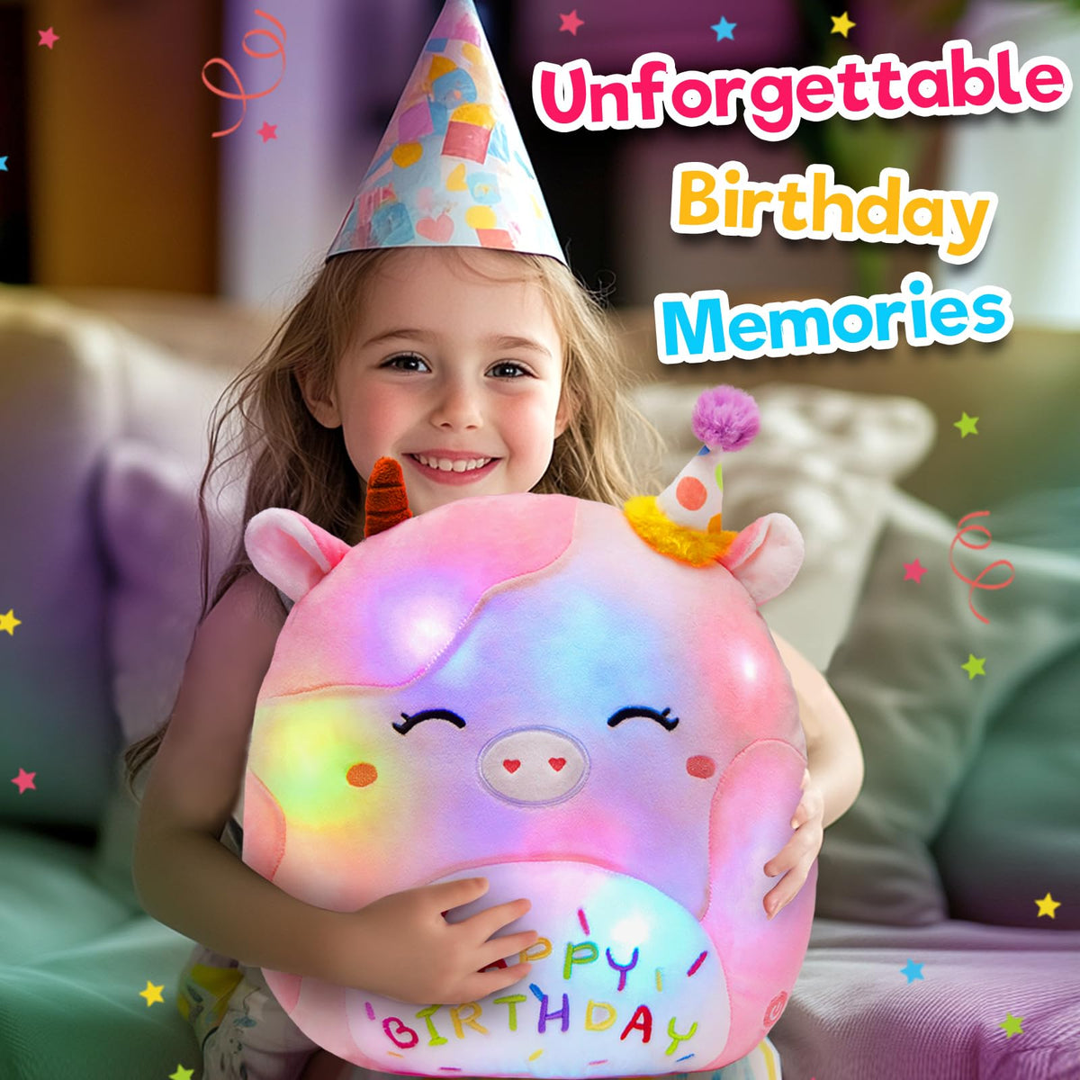 CozyWorld pink cow musical plush shines softly while kids enjoy songs