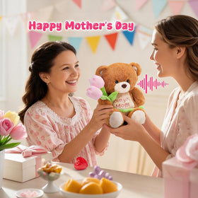 CozyWorld teddy bear holding tulips, ideal for Mother's Day gifting.