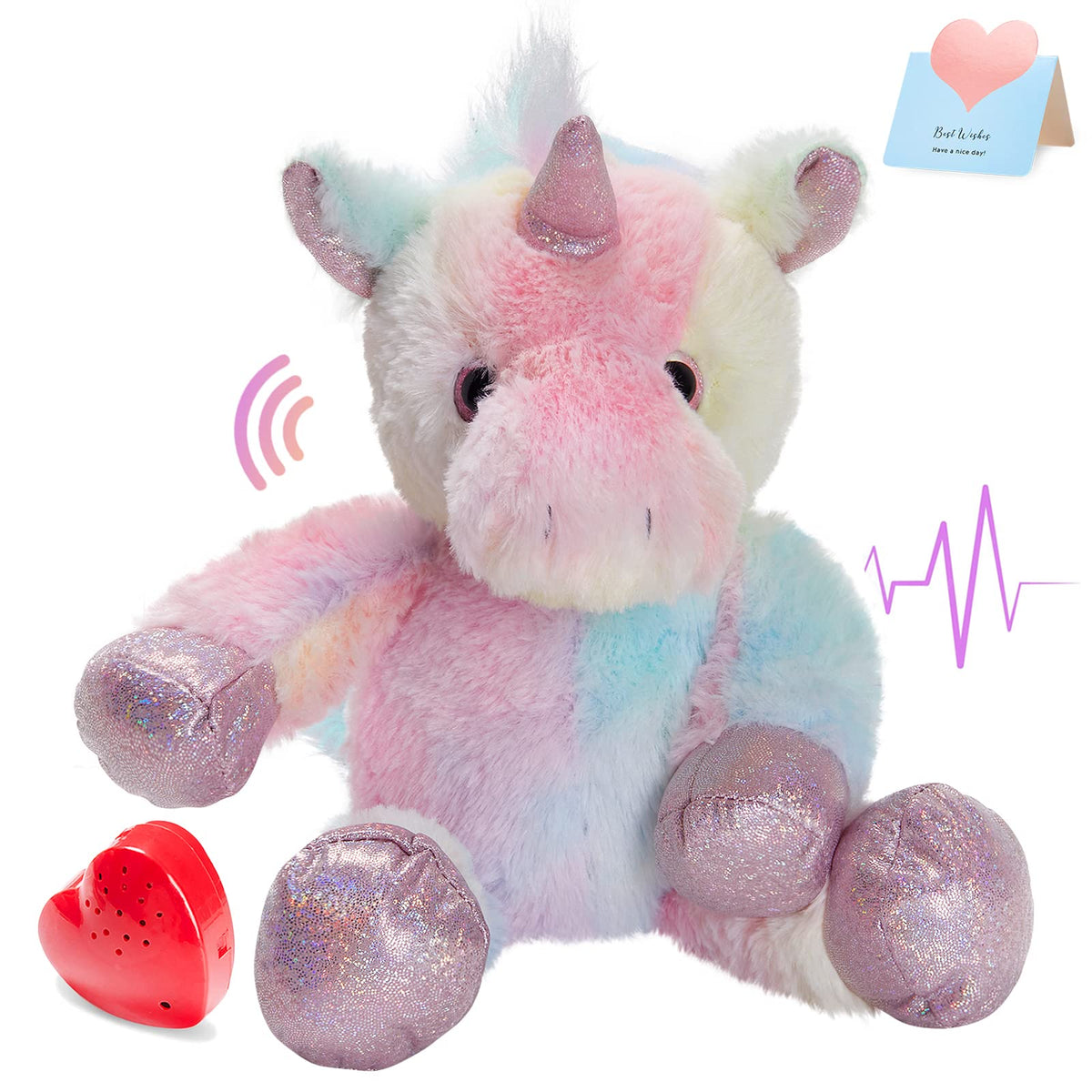 CozyWorld heartbeat unicorn plush front view for comforting bedtime companion
