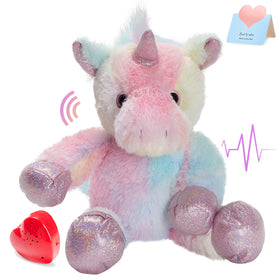 CozyWorld heartbeat unicorn plush front view for comforting bedtime companion