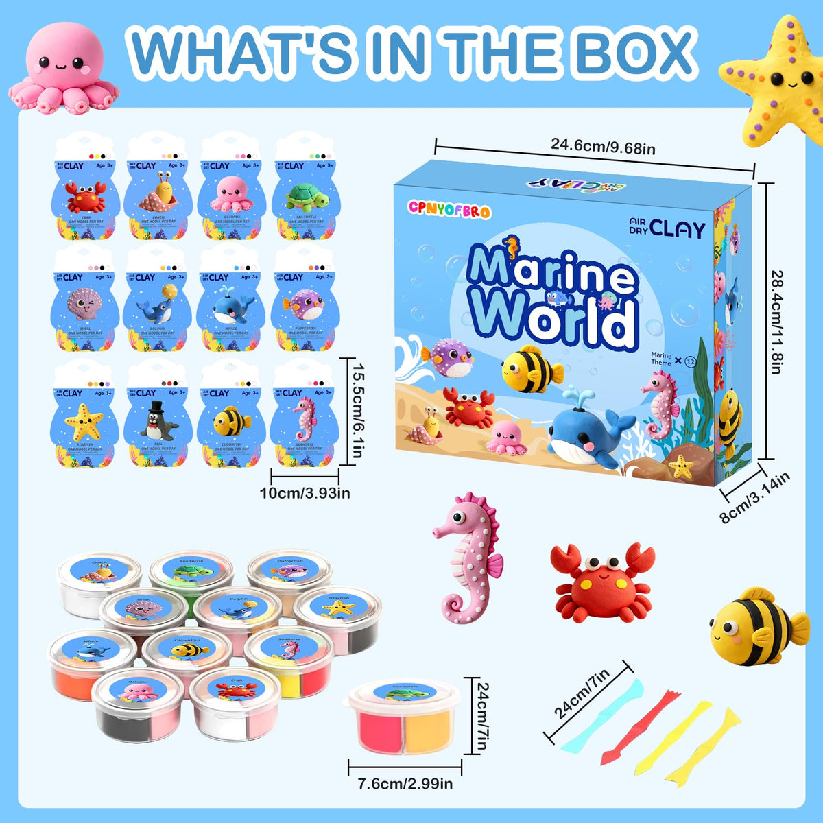 CPNYOFBRO air dry clay kit color tins keeping colors neatly separated for easy creativity.